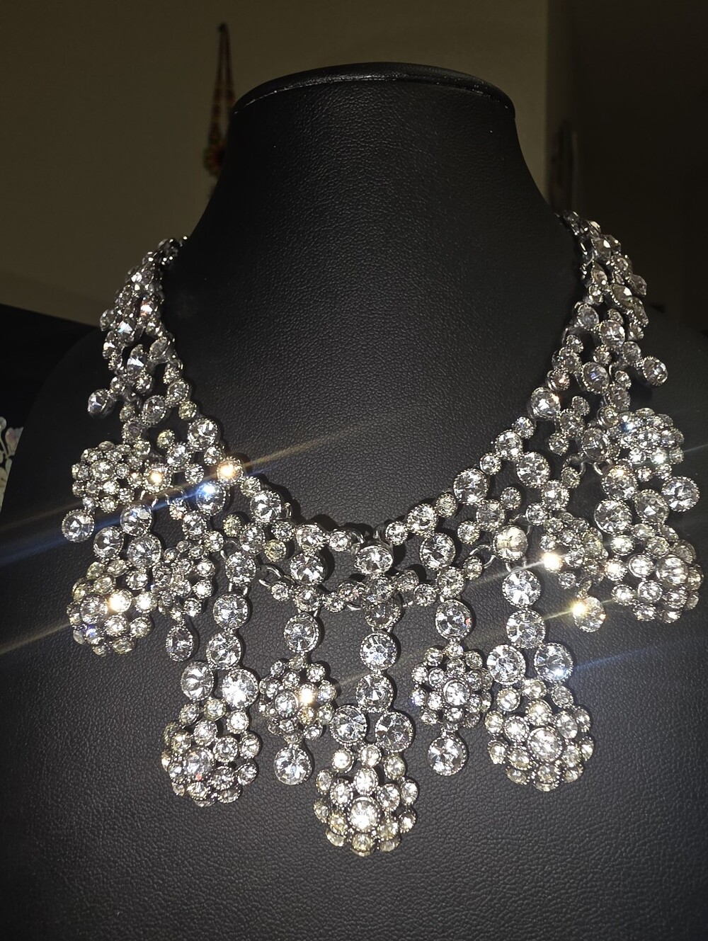 Vintage Monet  Bib Chandelier Faceted Crystal Rhinestone Necklace